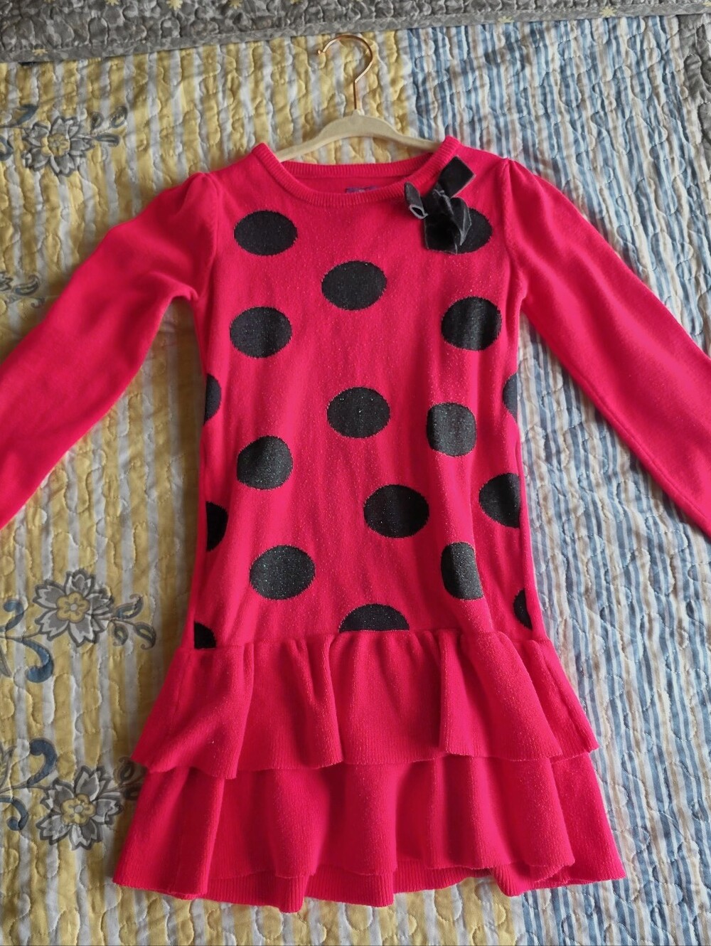 Bright Red Polka Dot Knit Dress – Size 6X